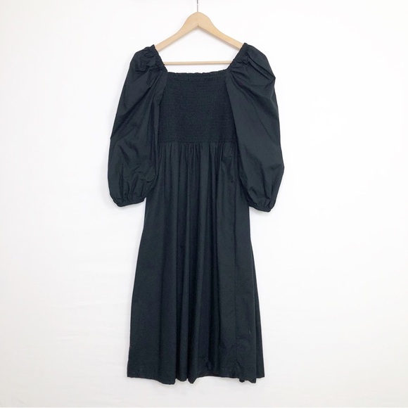 J Crew black smocked bodice puff sleeve, midi dress - Picture 8 of 11